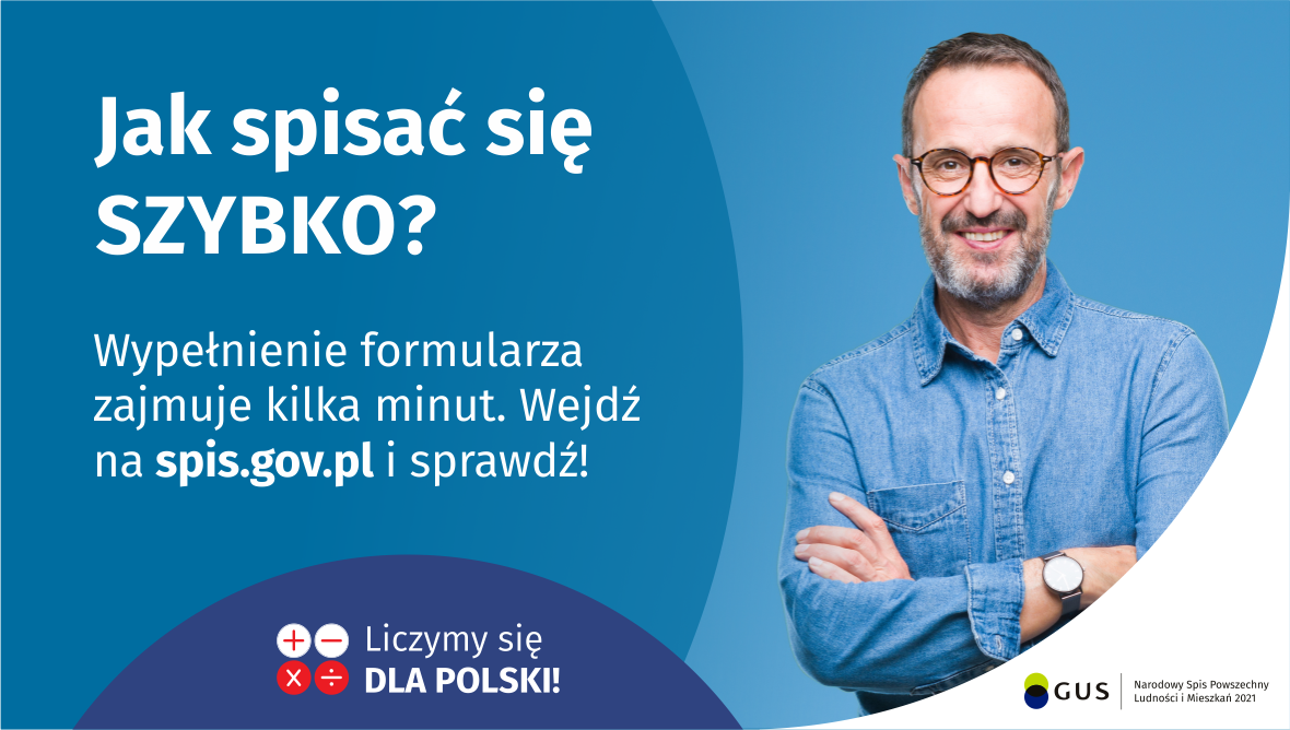 Grafika – Jak spisać się SZYBKO? Wypełnienie formularza zajmuje kilka minut. Wejdź na spis.gov.pl i sprawdź!