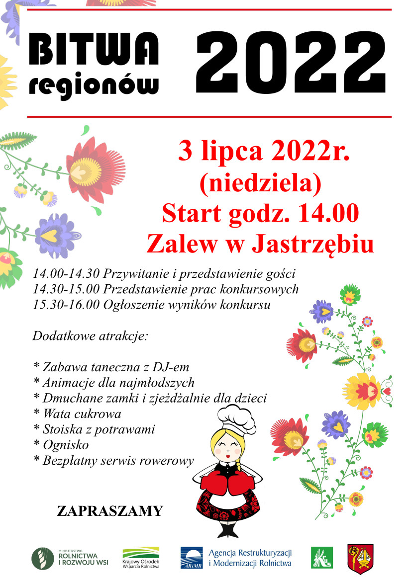 Plakat Bitwa regionów 3 lipca 2022 r. (niedziela) start godzina 14:00 Zalew w Jastrzębiu