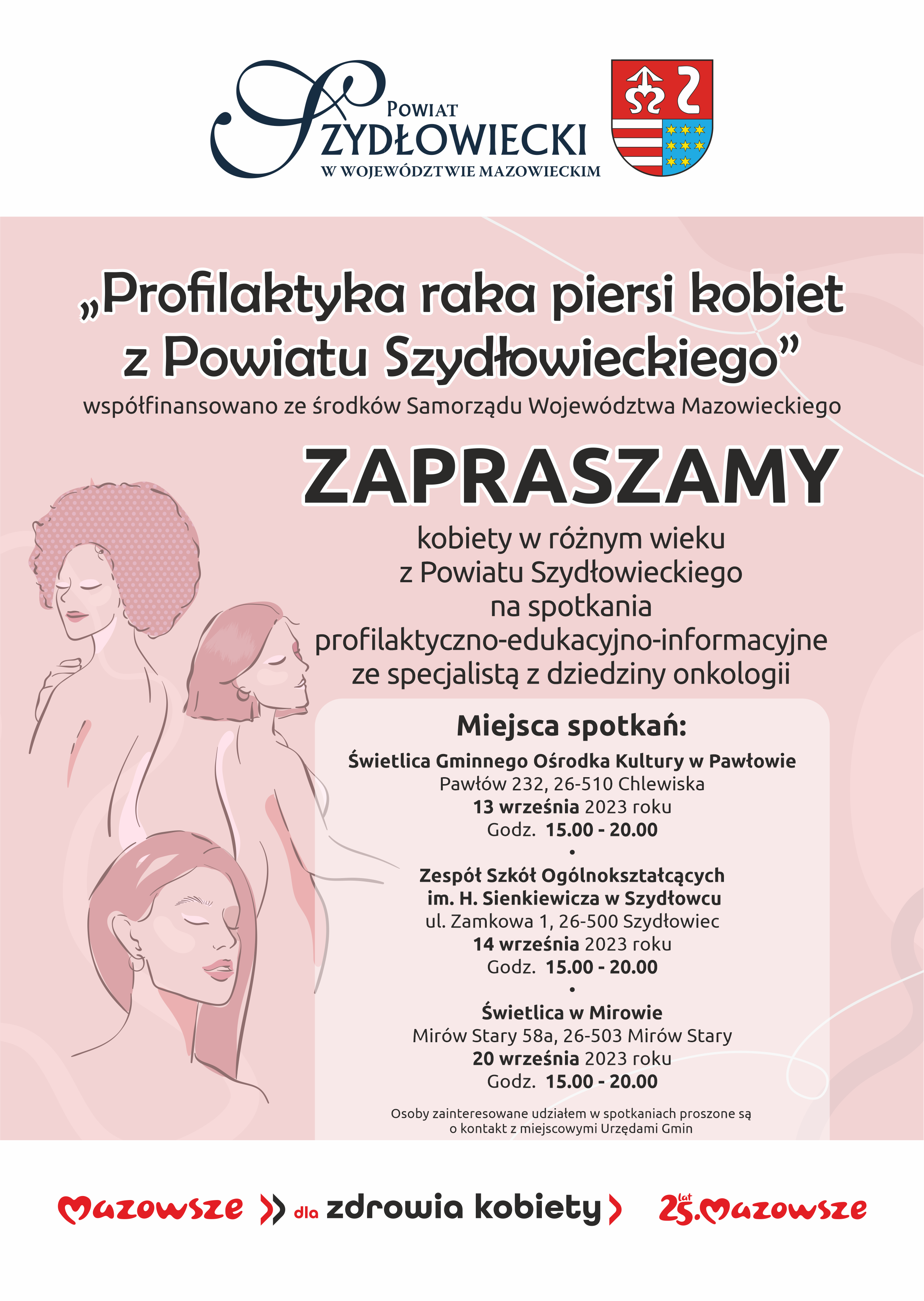 Plakat Profilaktyka raka piersi kobiet z Powiatu Szydłowieckiego - treść plakatu w artykule