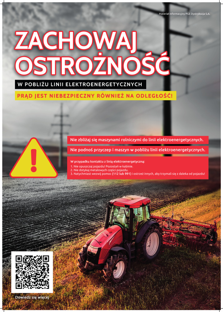 Plakat - ZACHOWAJ OSTROŻNOŚĆ W POBLIŻU LINII ELEKTROENERGETYCZNYCH