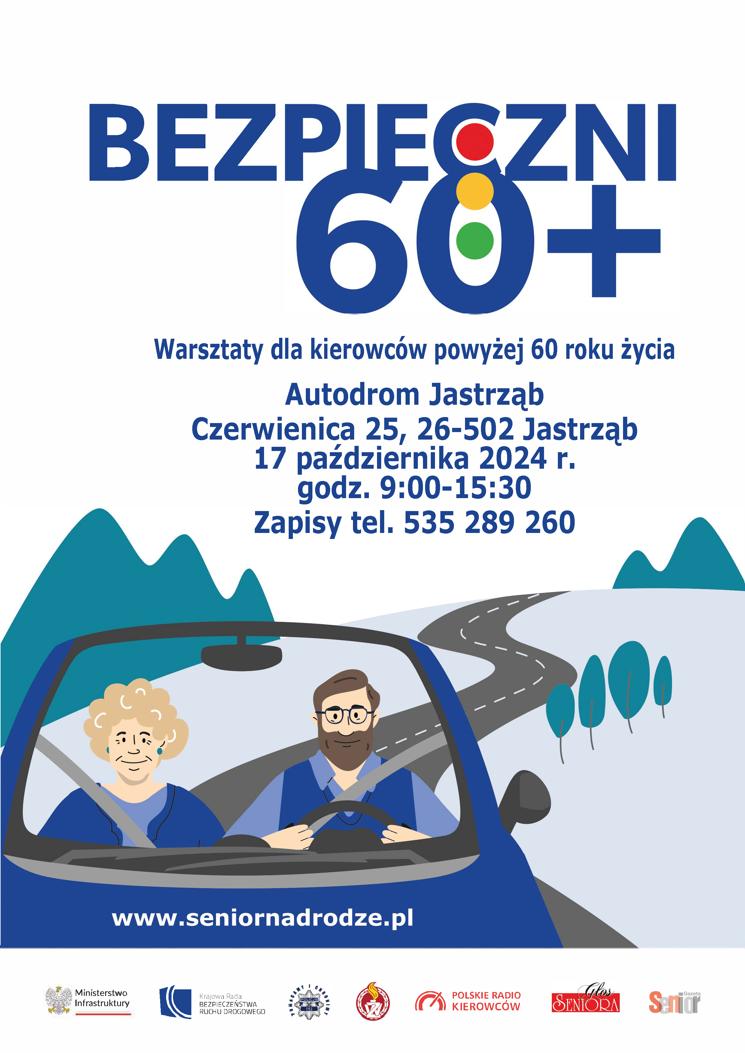 Plakat - Bezpieczni 60+ - Warsztaty dla kierowców powyżej 60 roku życia