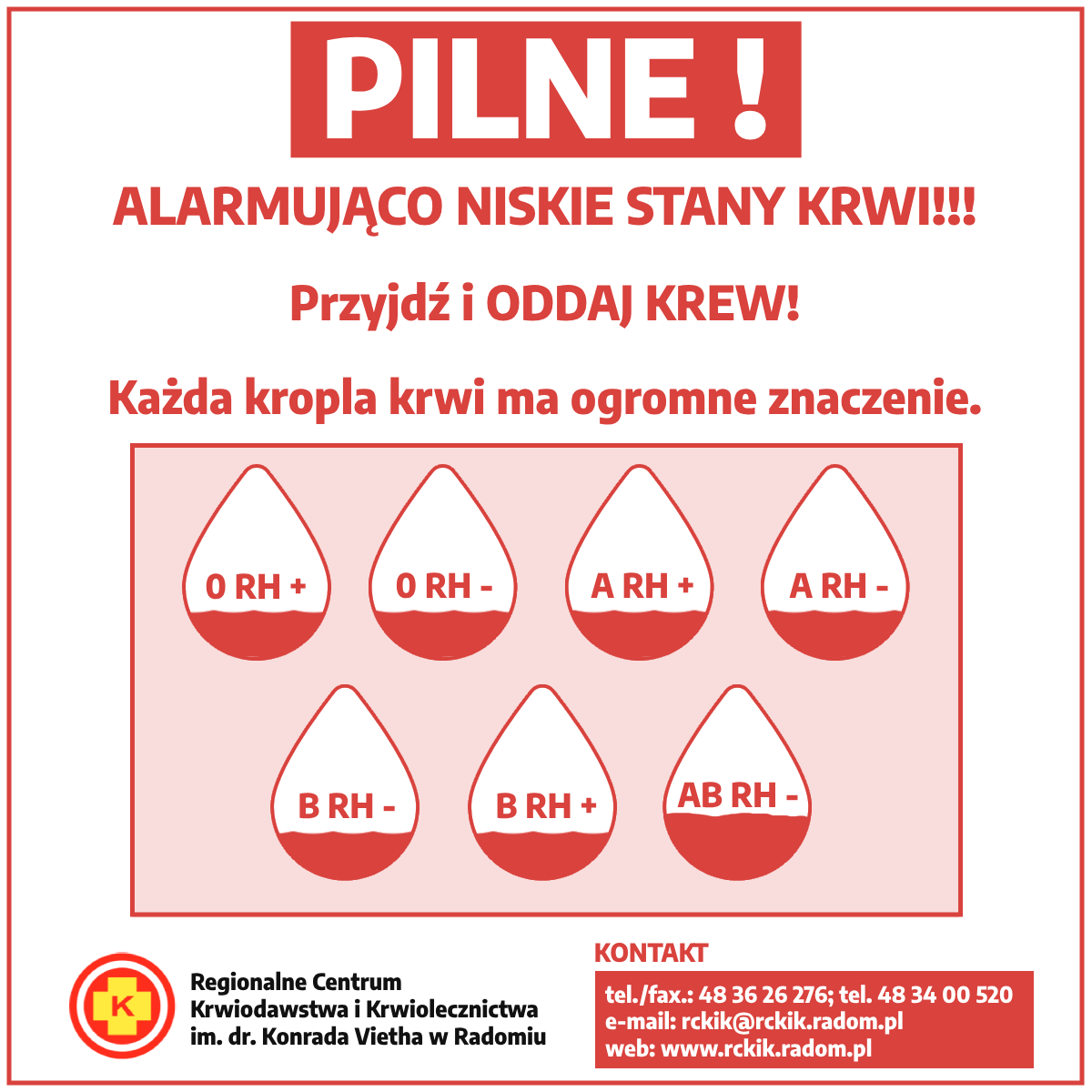 Infografika PILNIE POTRZEBNA KREW