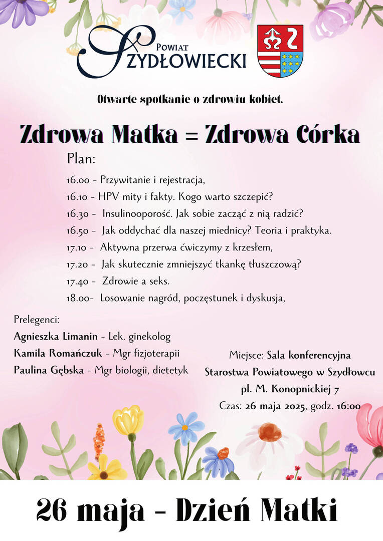 Plakat Zdrowa Matka = Zdrowa Córka - spotkanie edukacyjne dla kobiet - treść w artykule
