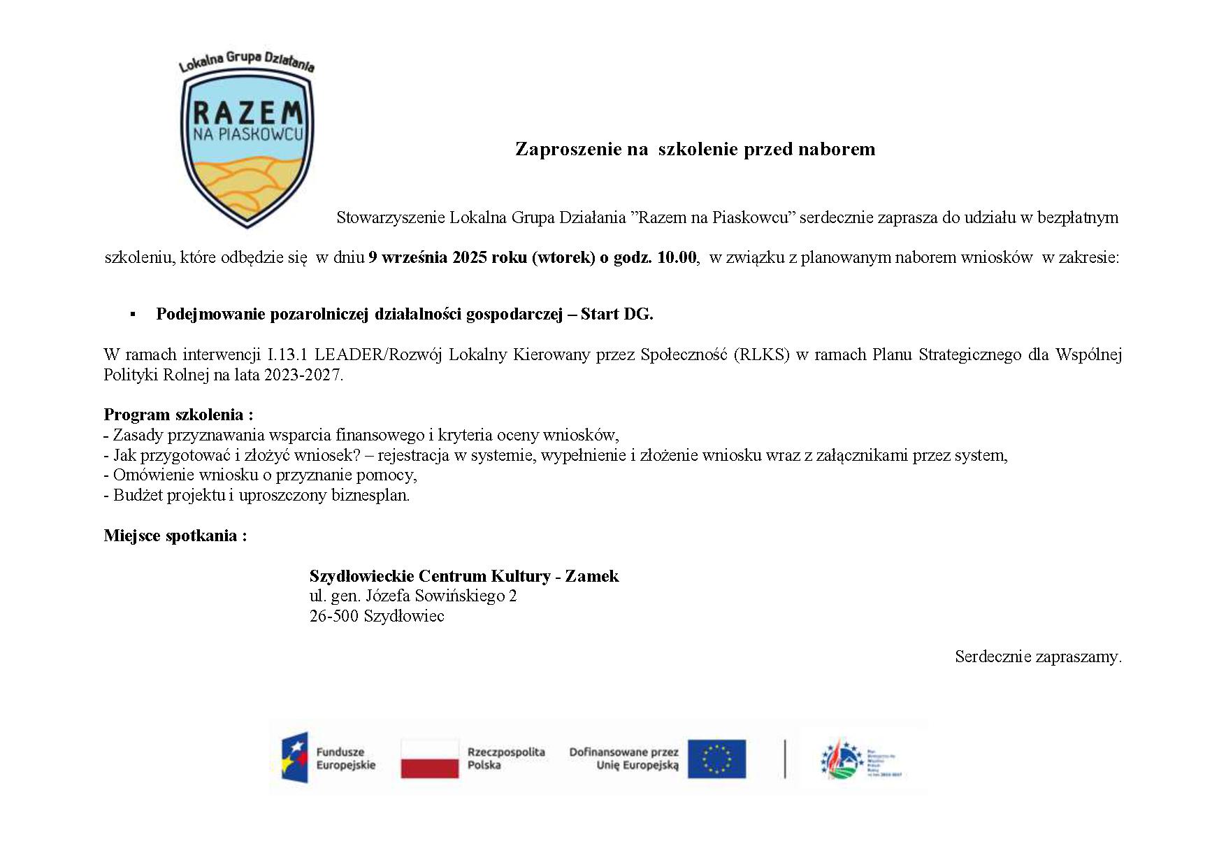 Zaproszenie na szkolenie przed naborem - treść w artykule