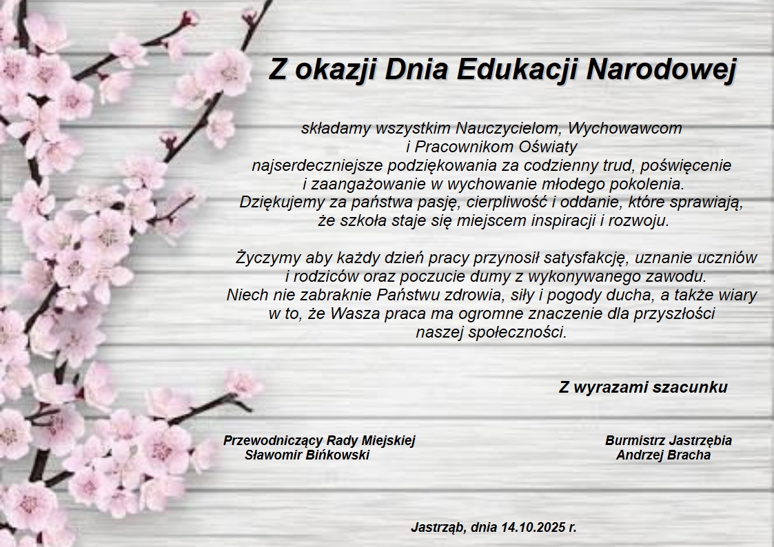 Baner - "Życzneia z okazji Dnia Edukacji Narodowej"