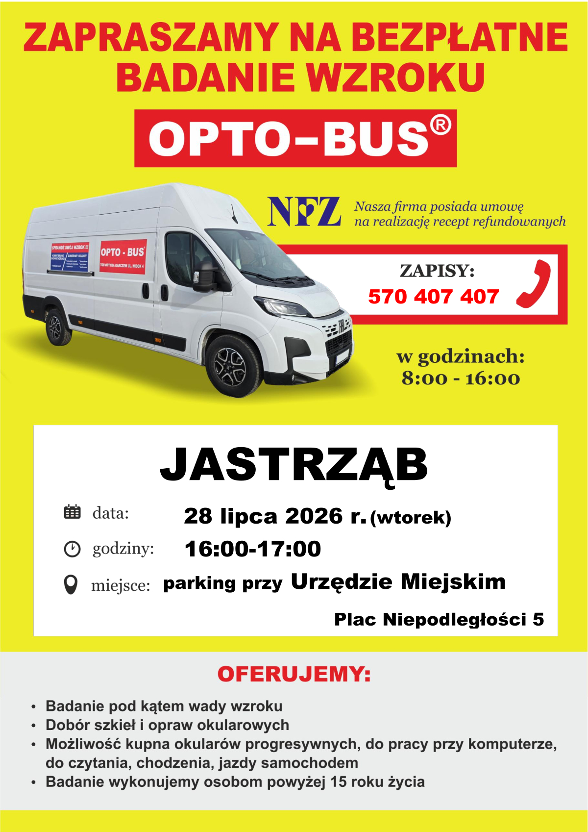 "Zapraszamy na bezpłatne badanie wzroku OPTO-BUS" - treść w artykule