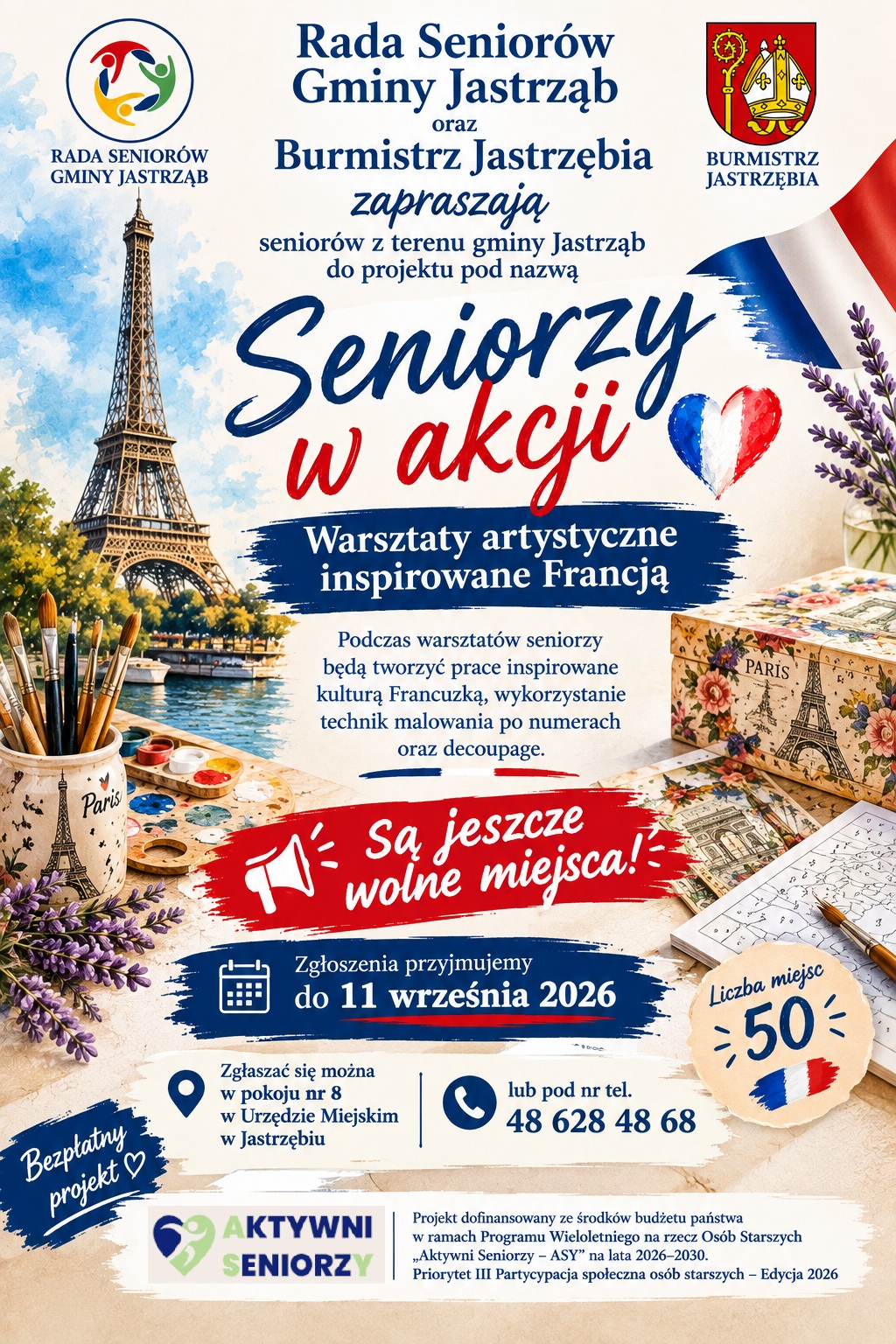 "Seniorzy w akcji - Warsztaty artysztyczne inspirowane Francją - Zapraszamy do zapisów do 11.09.2026 r." - treść w artykule