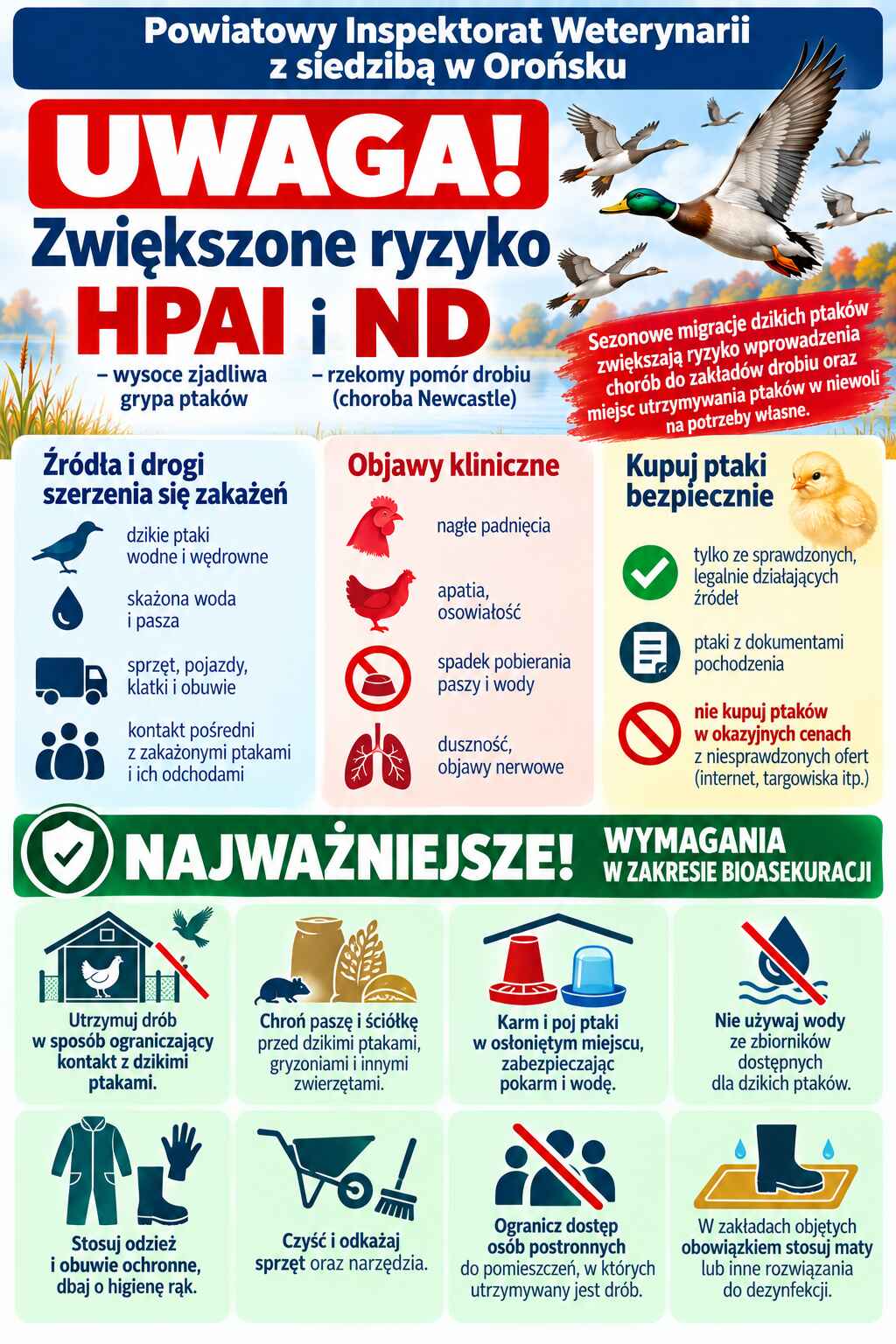 "Komunikat Głównego Lekarza Weterynarii dotyczący zagrożenia grypą ptaków w związku z jesiennymi migracjami dzikiego ptactwa" - treść w artykule